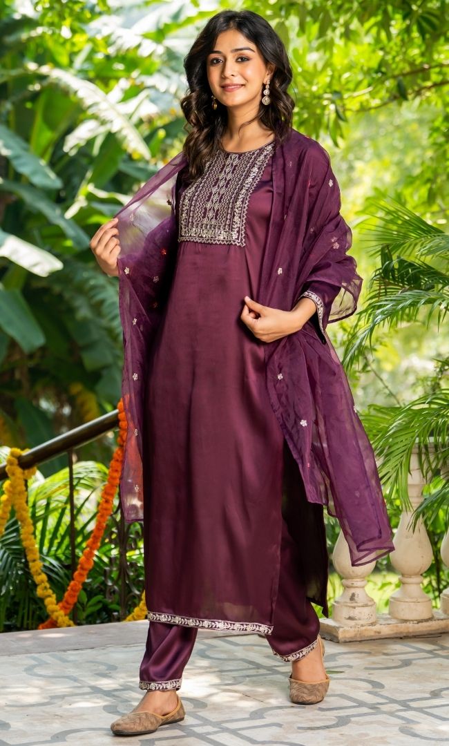 Burnt Satin Silk Suit Set