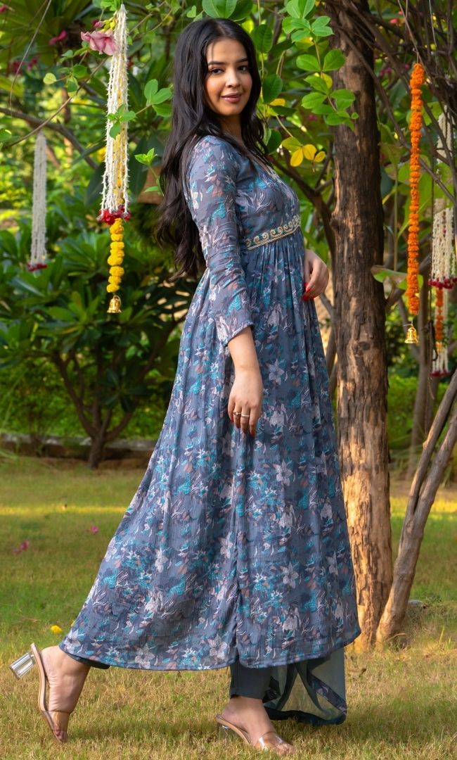 Mid Grey Floral Suit Set