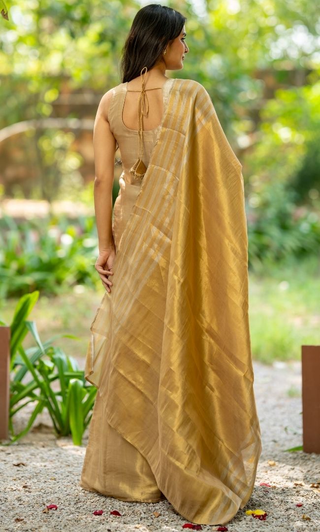 Elara Golden Tissue Sharara Set