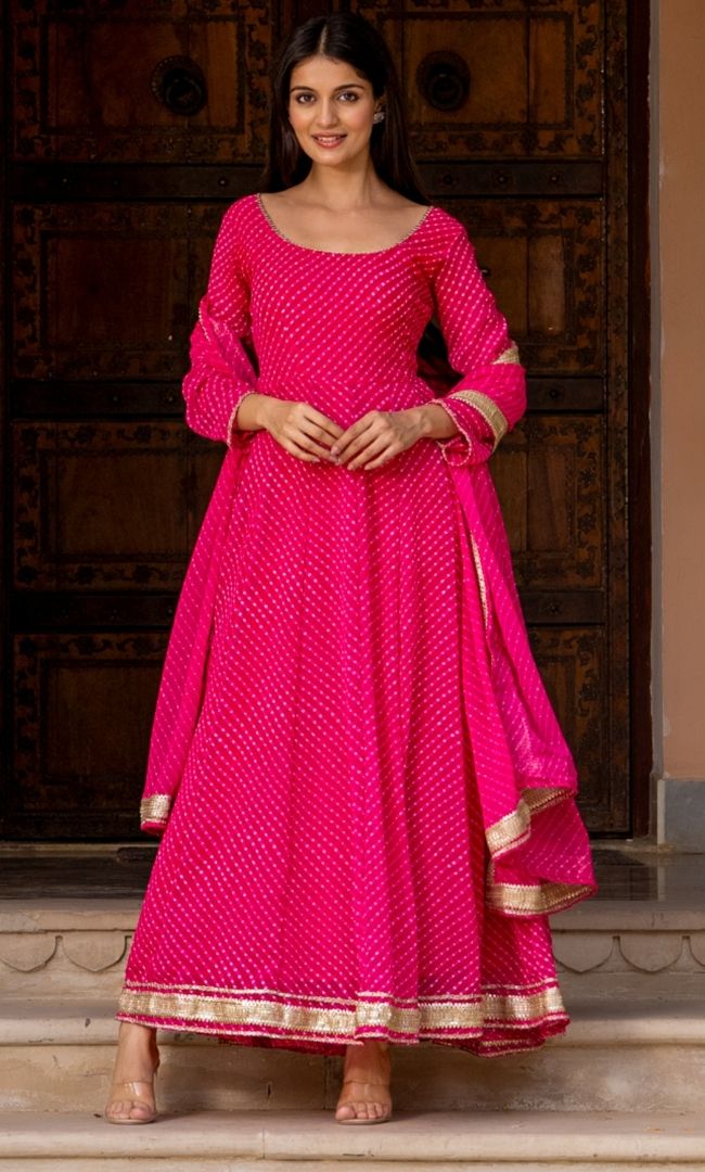Fiery Rose Anarkali Suit Set