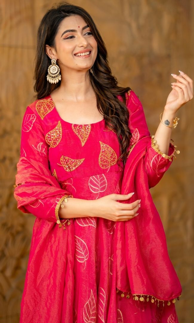 Hayat Rani Pink Brocade Anarkali Set