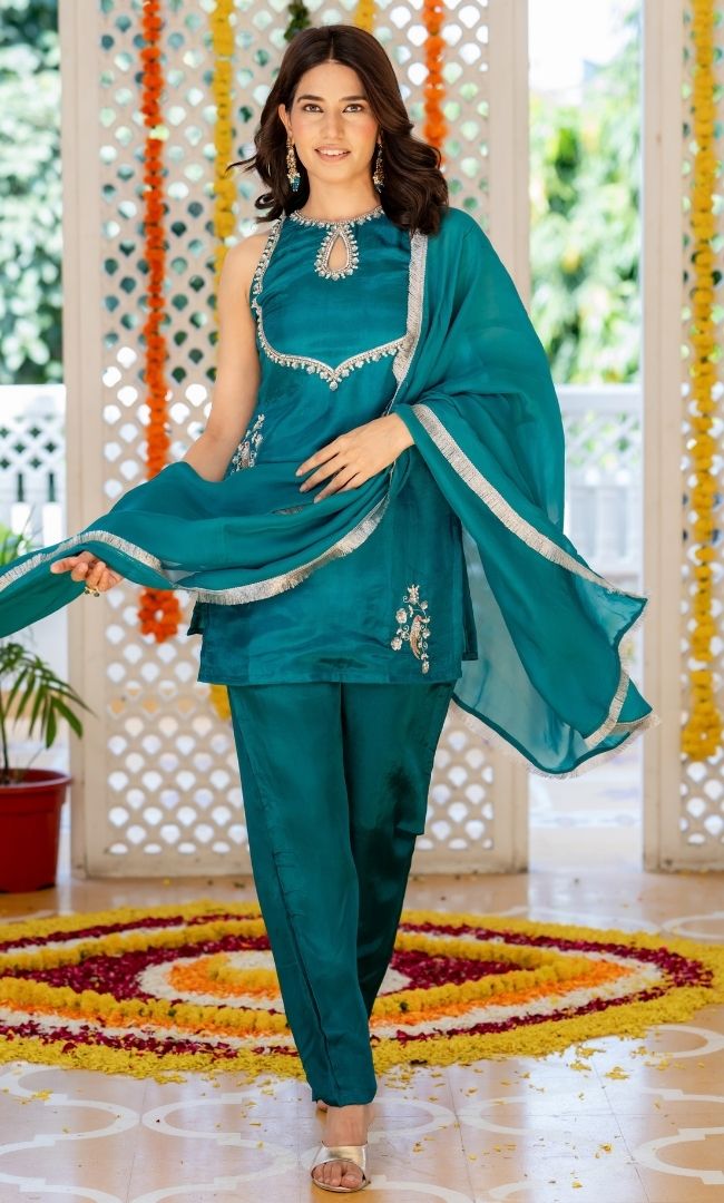 Peahen Teal Blue Suit Set