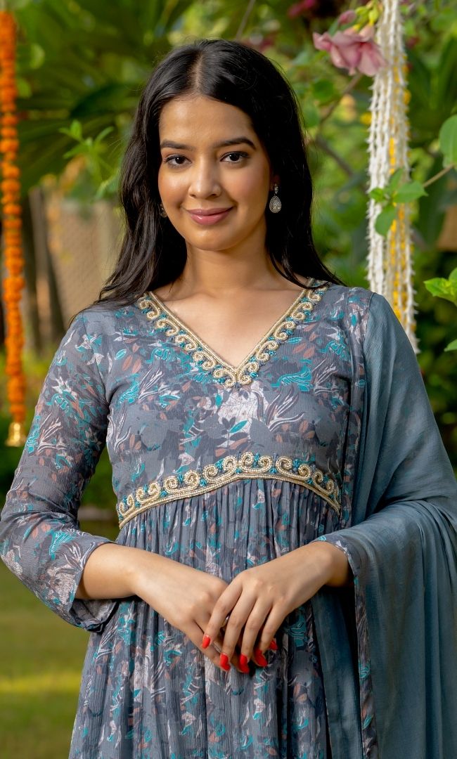 Mid Grey Floral Suit Set