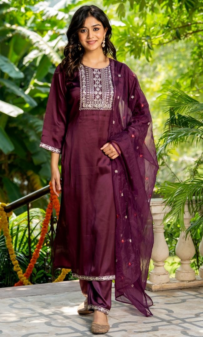 Burnt Satin Silk Suit Set