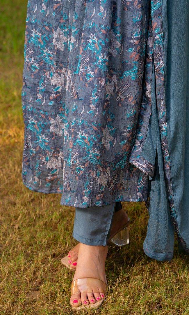 Mid Grey Floral Suit Set