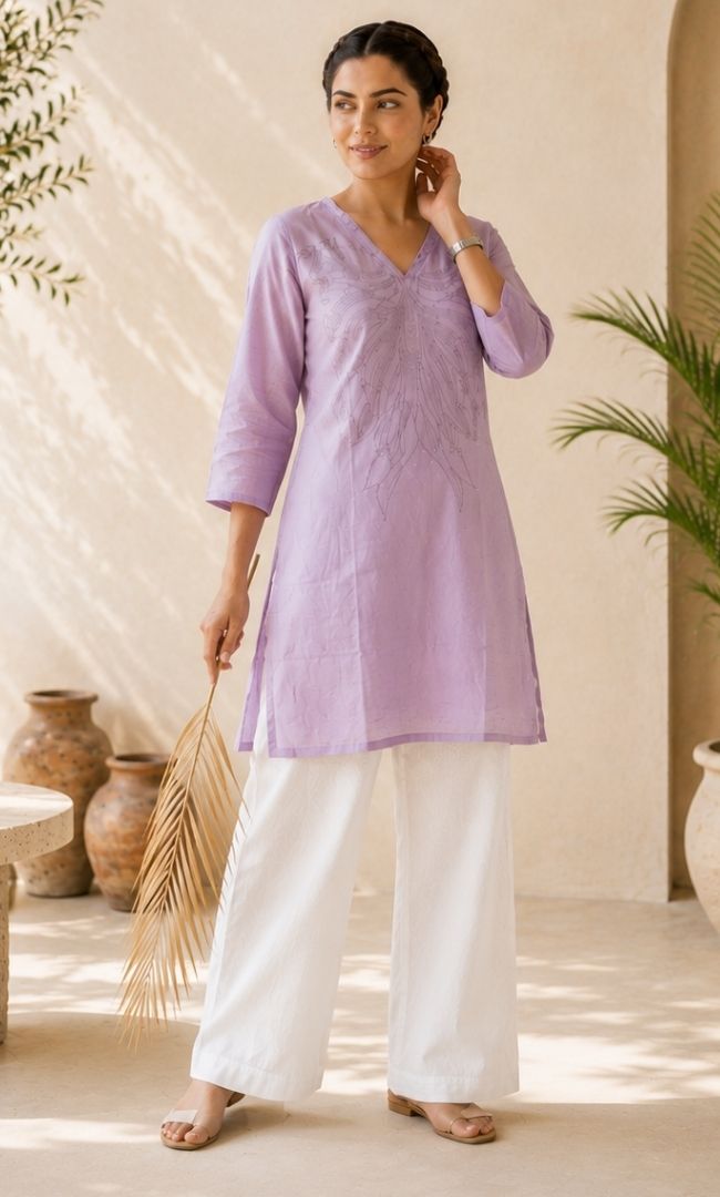 Avira Lavender Embroidered Kurti