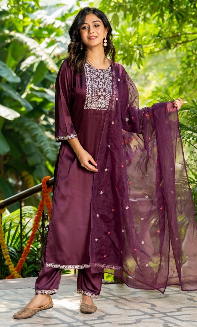 Burnt Satin Silk Suit Set