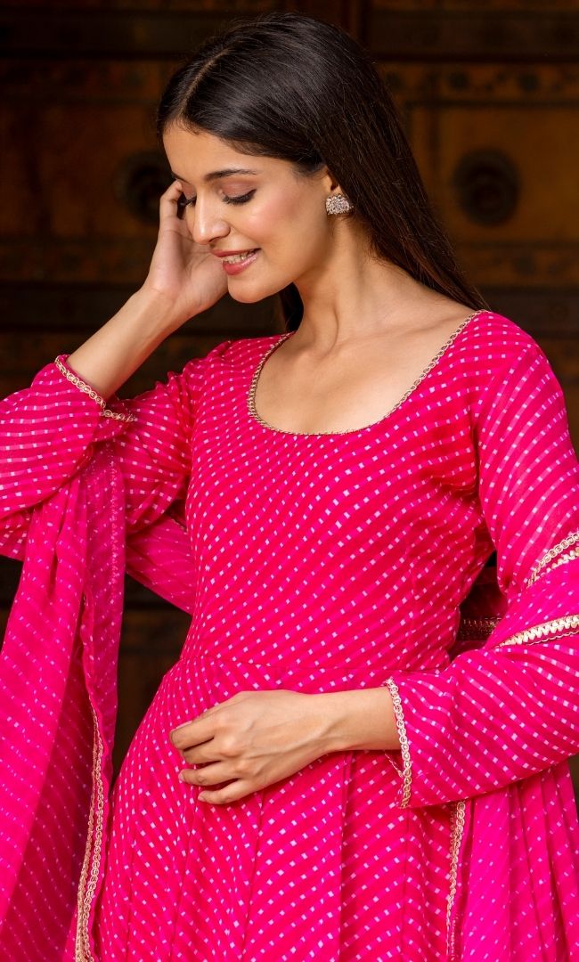 Fiery Rose Anarkali Suit Set
