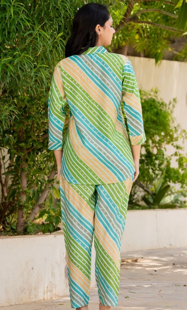 Green Leheriya Muslin Co-ord Set