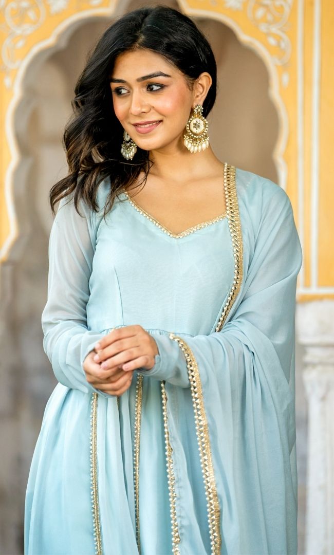 Krystle blue Anarkali Set