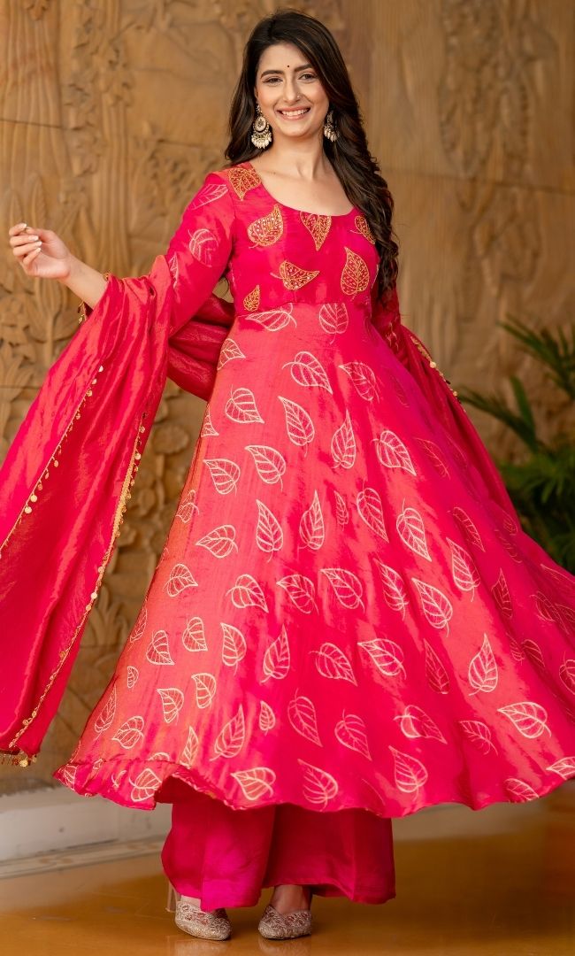 Hayat Rani Pink Brocade Anarkali Set