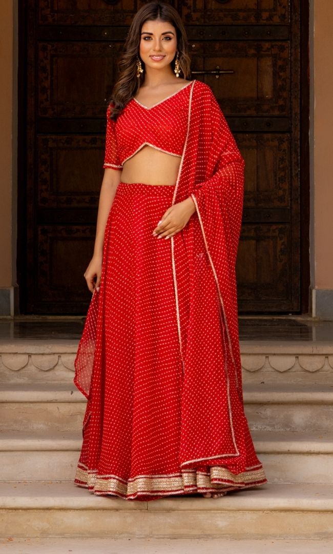 Red  Bandhani Lehenga Set