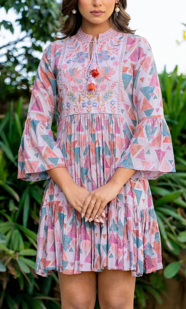 Geometric Printed Tired Dress