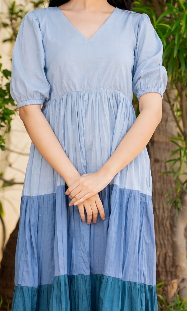 Blue Color Block Dress