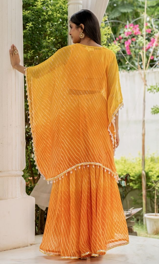 Ziya Yellow Leheriya Kaftan Set