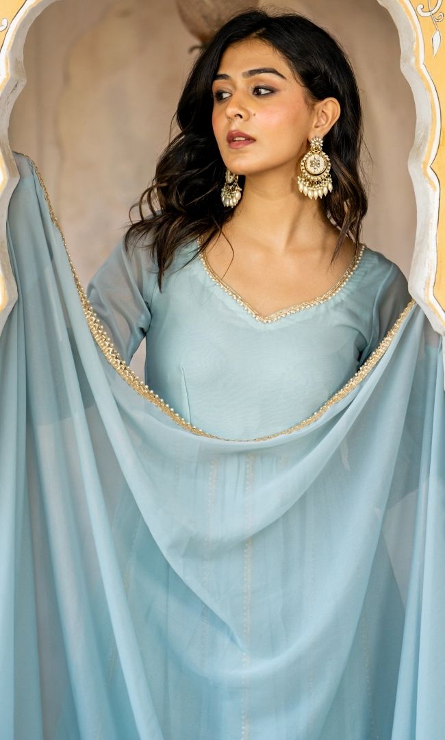 Krystle blue Anarkali Set