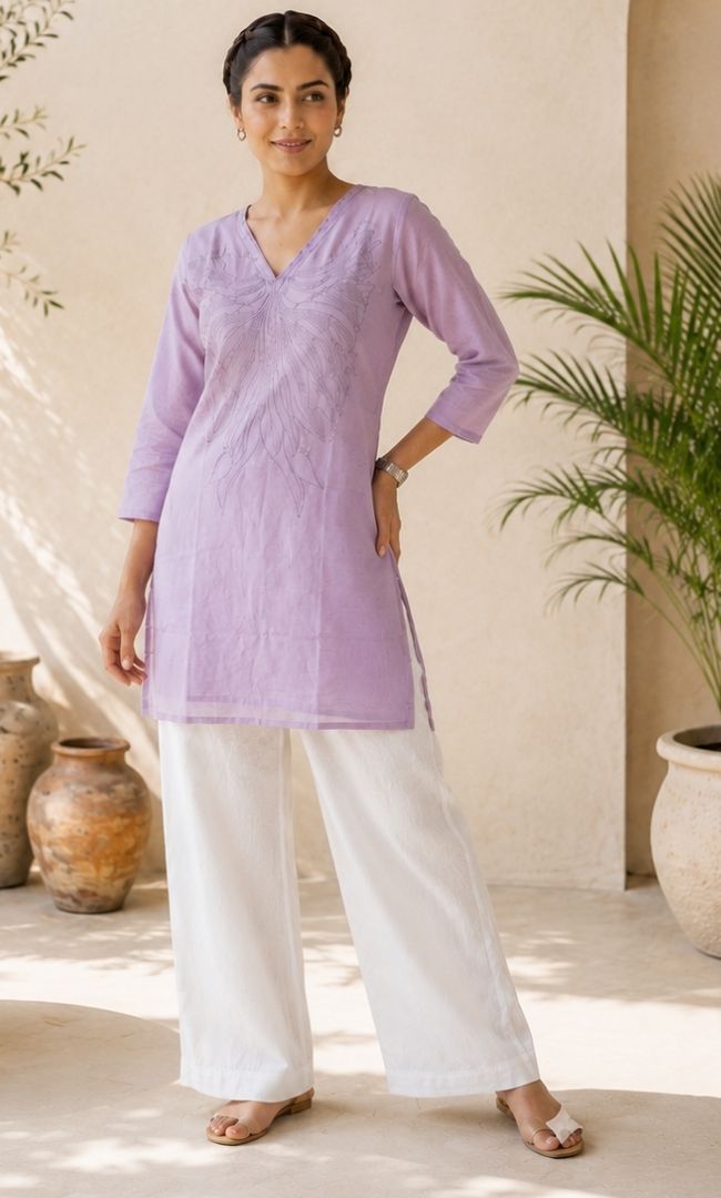 Avira Lavender Embroidered Kurti
