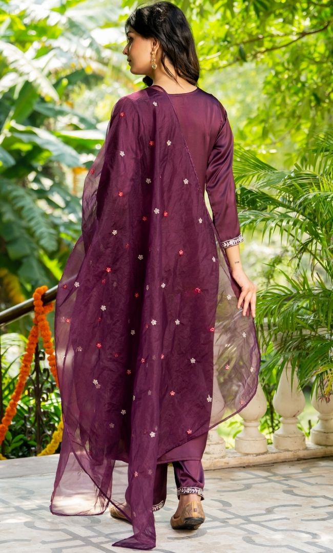 Burnt Satin Silk Suit Set
