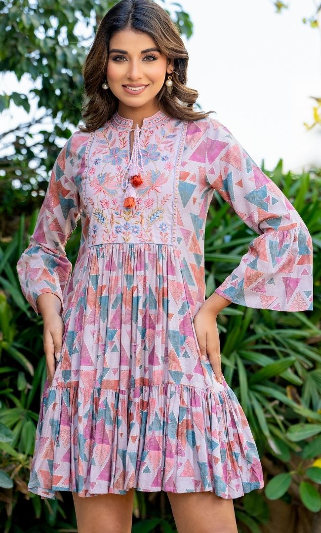 Geometric Printed Tired Dress