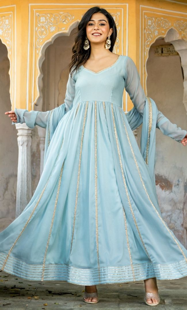 Krystle blue Anarkali Set