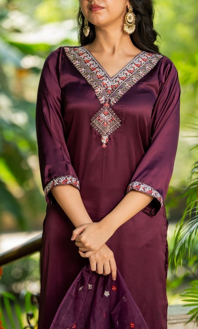 Merlot satin suit set