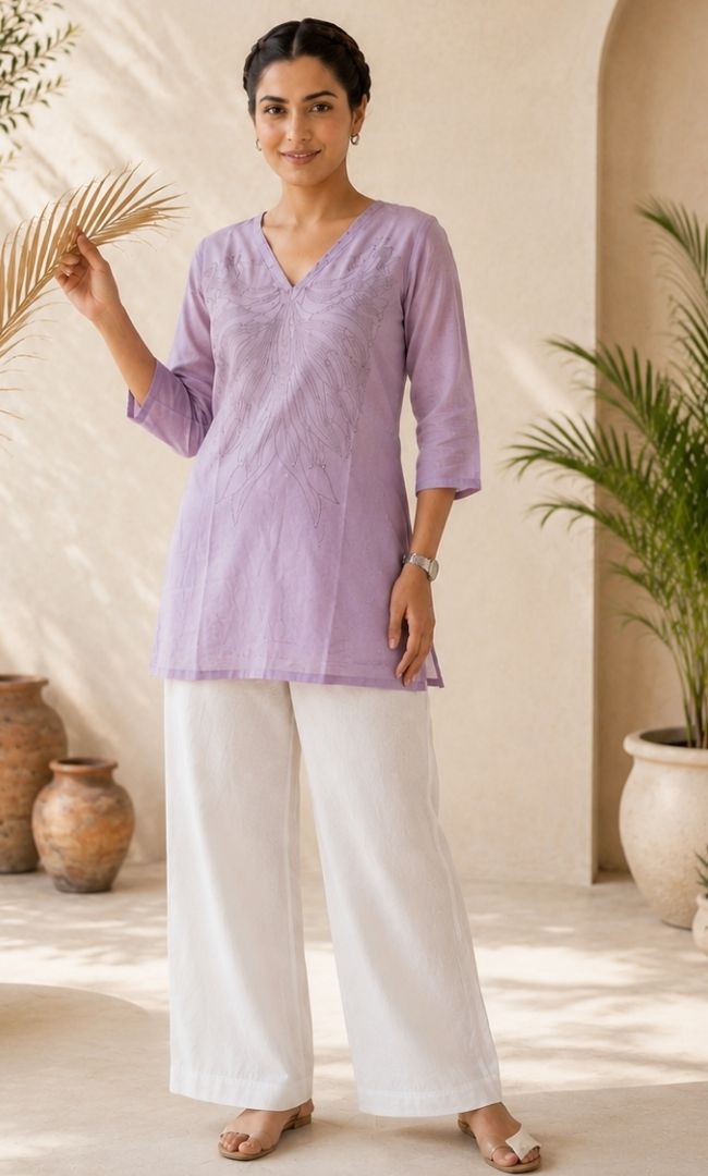 Avira Lavender Embroidered Kurti
