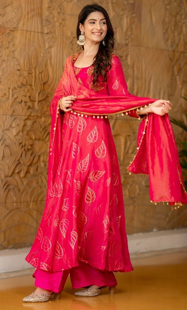 Hayat Rani Pink Brocade Anarkali Set
