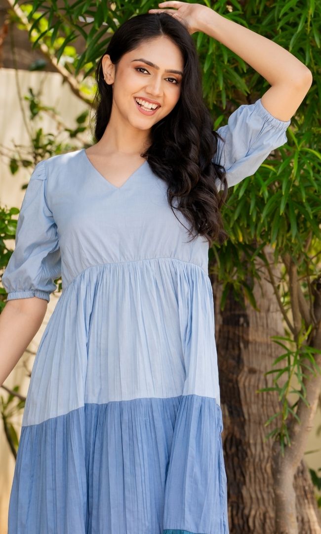 Blue Color Block Dress