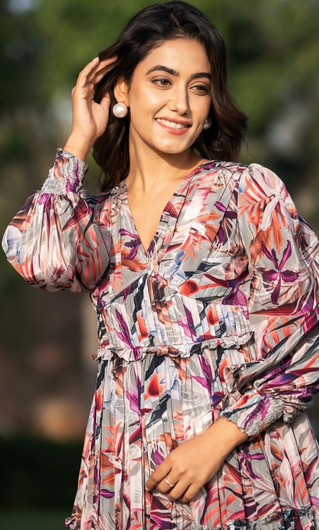 Trout Printed Ruffle Dress