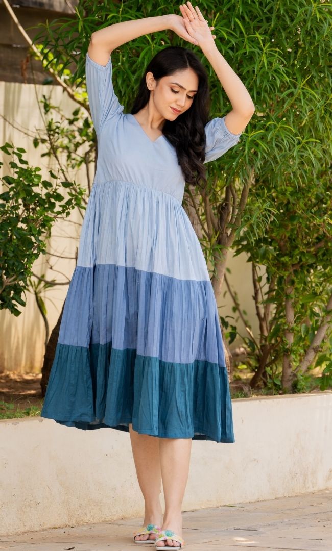 Blue Color Block Dress