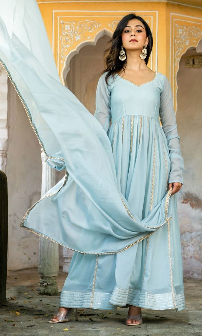 Krystle blue Anarkali Set