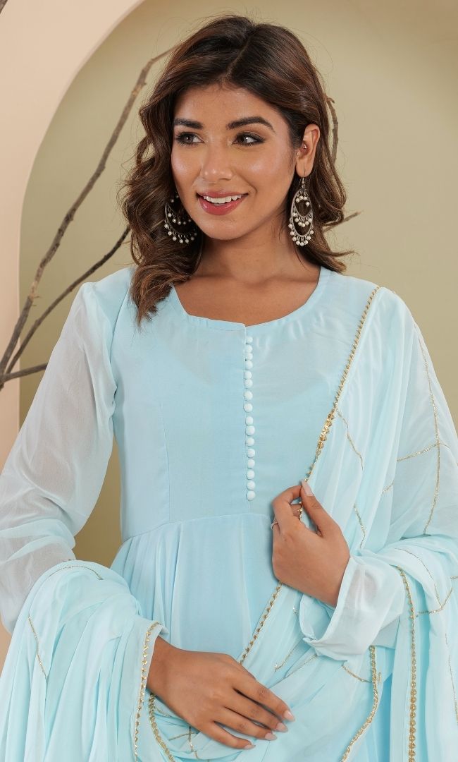 Sapphire Blue Anarkali Set