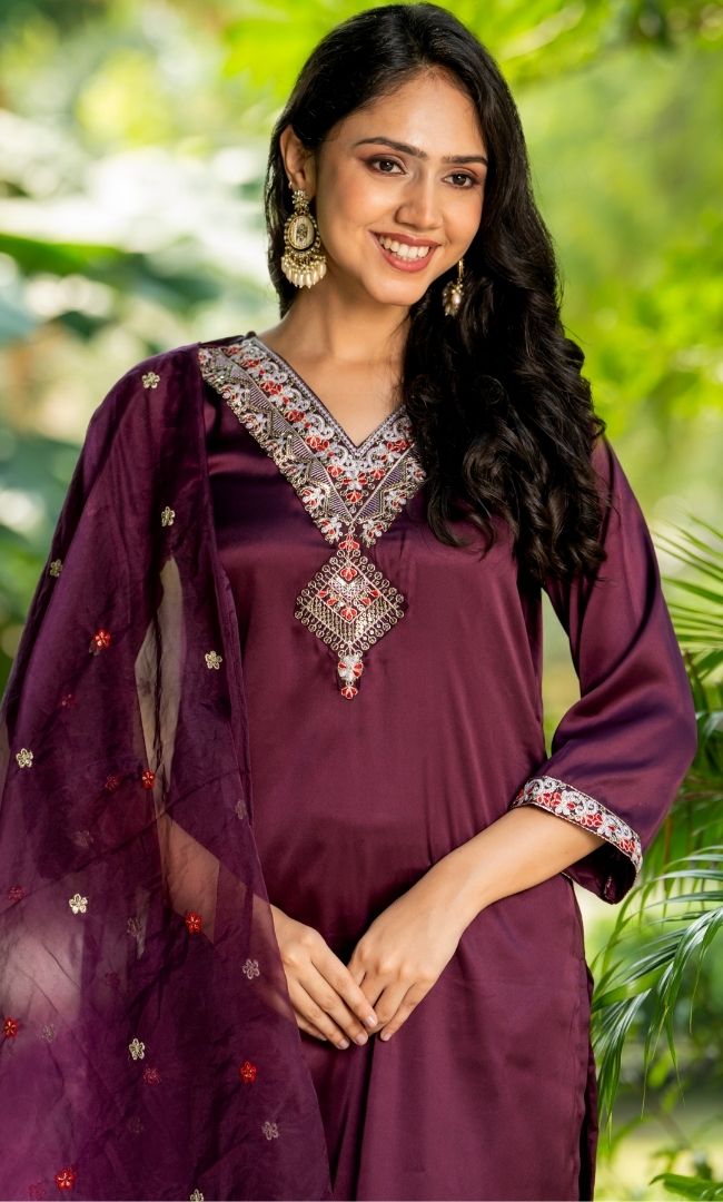 Merlot satin suit set