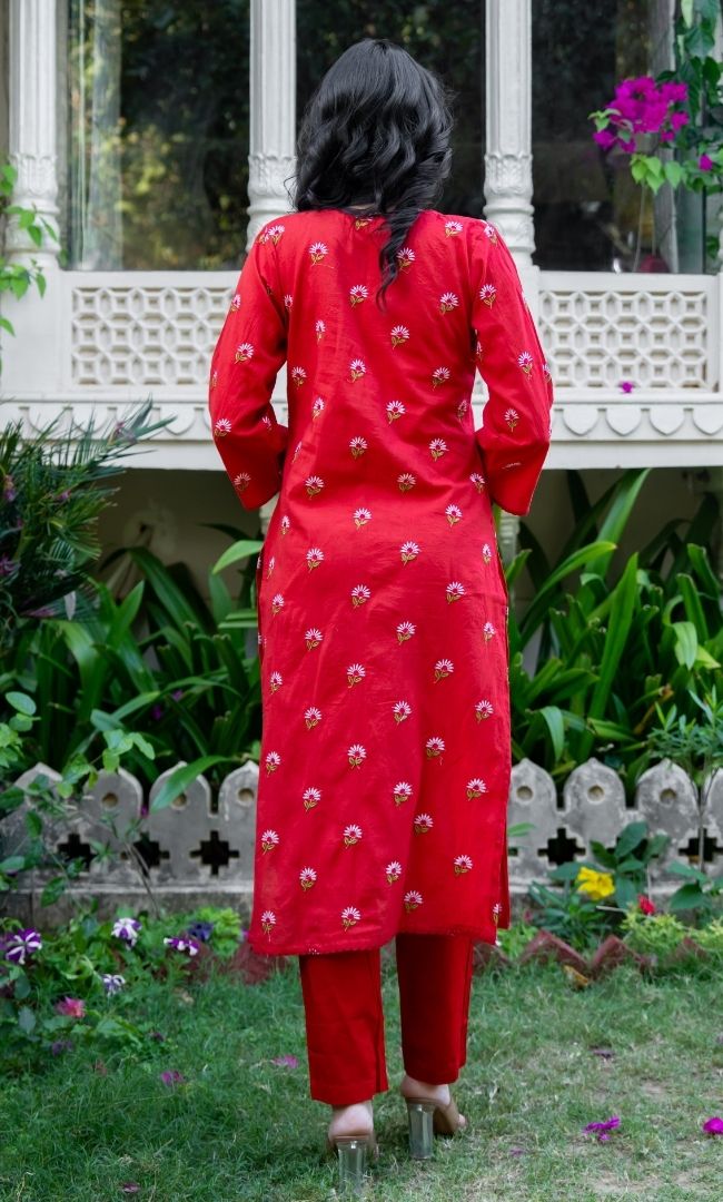 Vanya Red Cotton Kurta Set