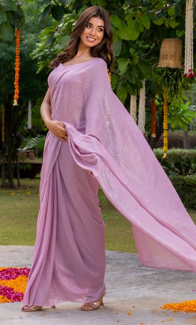 Pink Lurex Saree