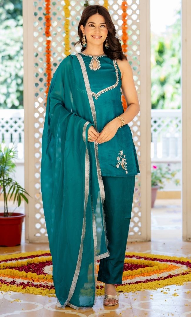 Peahen Teal Blue Suit Set