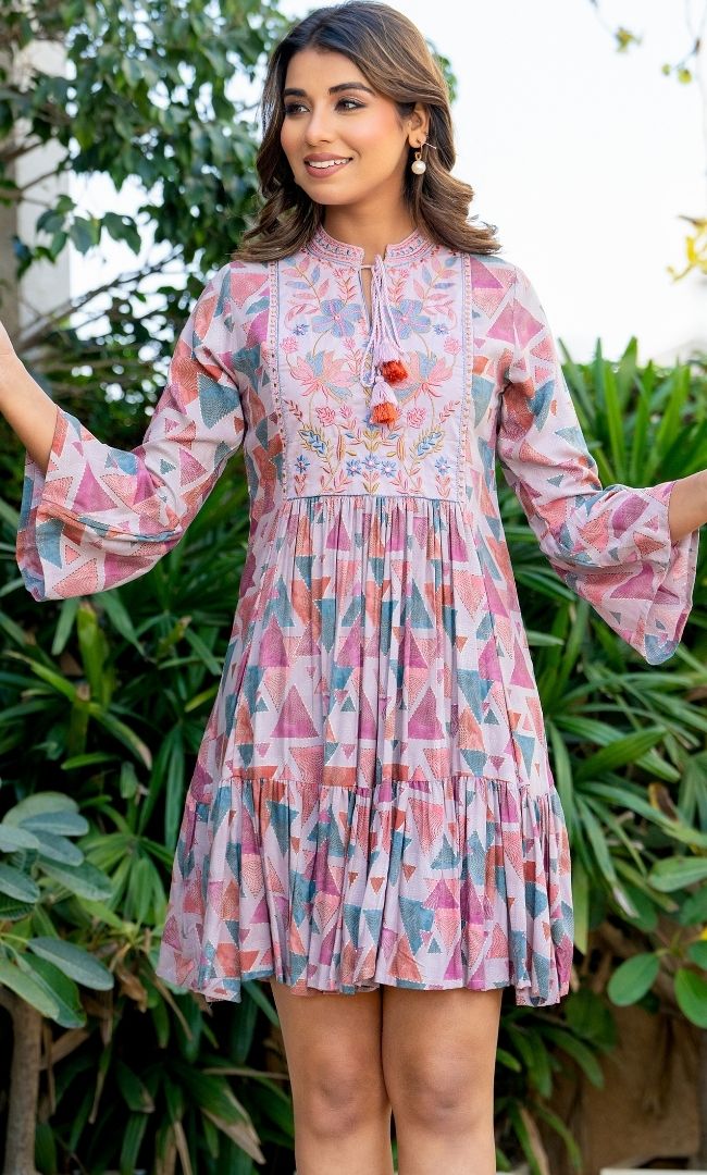 Geometric Printed Tired Dress