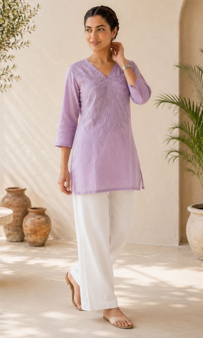 Avira Lavender Embroidered Kurti