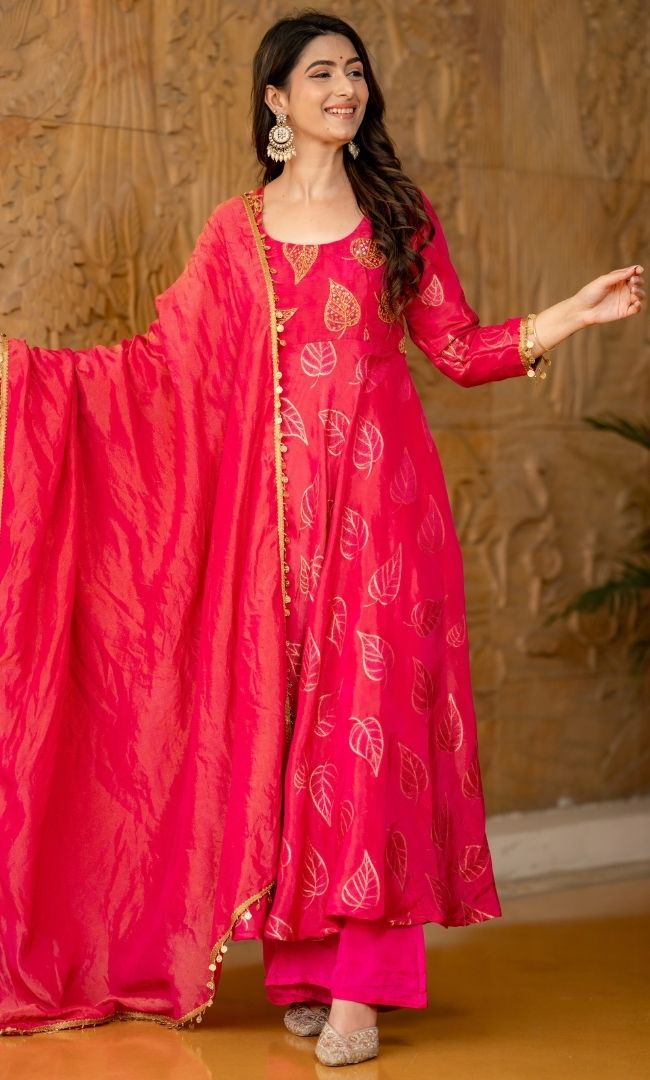 Hayat Rani Pink Brocade Anarkali Set