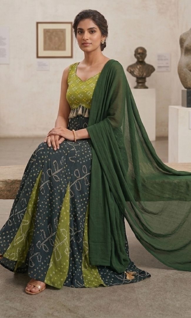 Leher Green Bandhani Anarkali Set