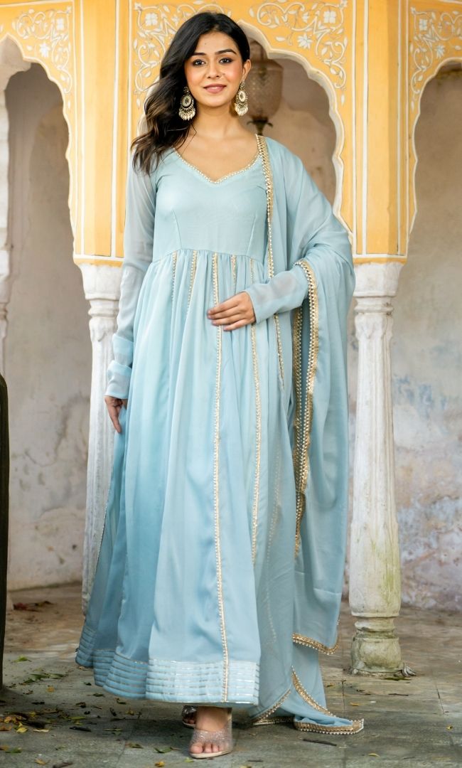 Krystle blue Anarkali Set