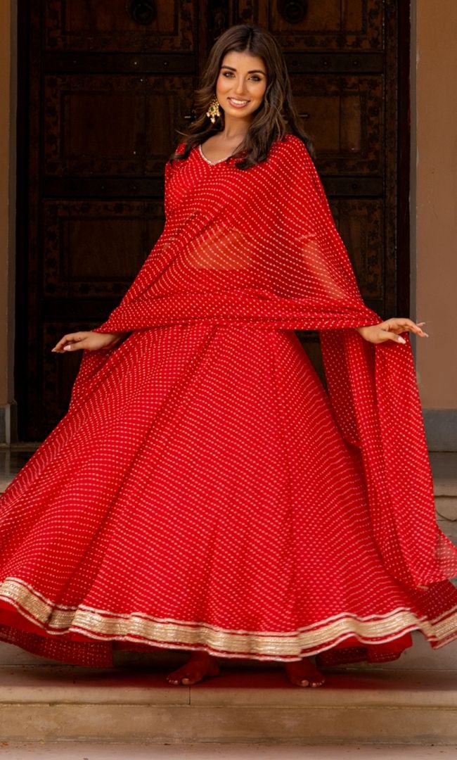 Red  Bandhani Lehenga Set