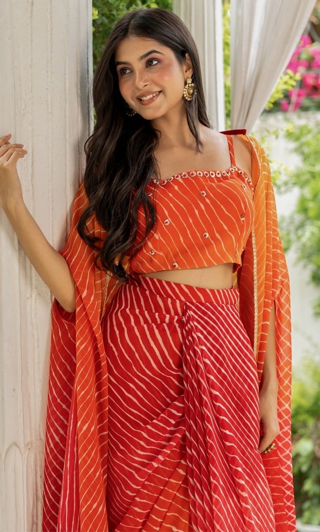 Kesar Rang Organge Leheriya Set