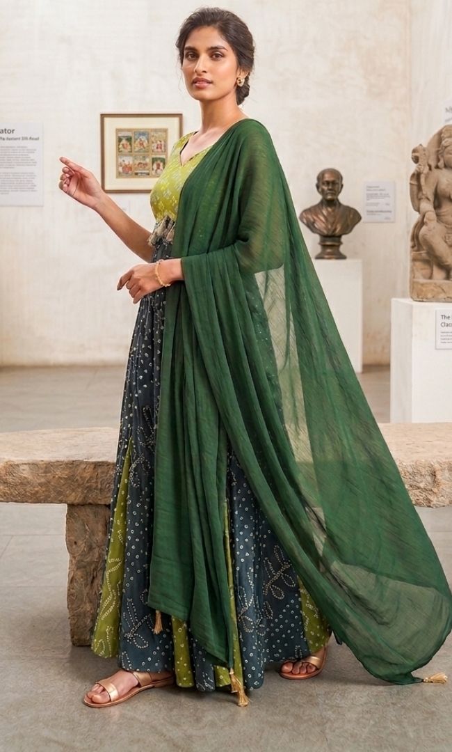 Leher Green Bandhani Anarkali Set