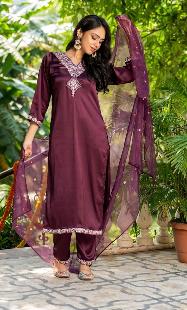 Merlot satin suit set