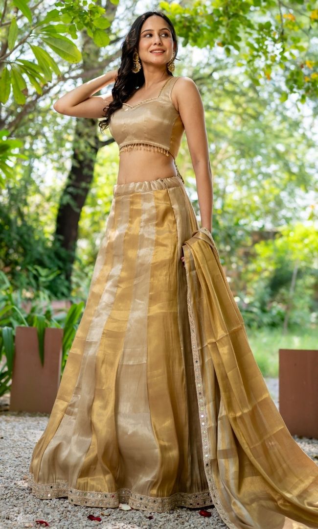 Fiza Golden Tissue Lehenga Set