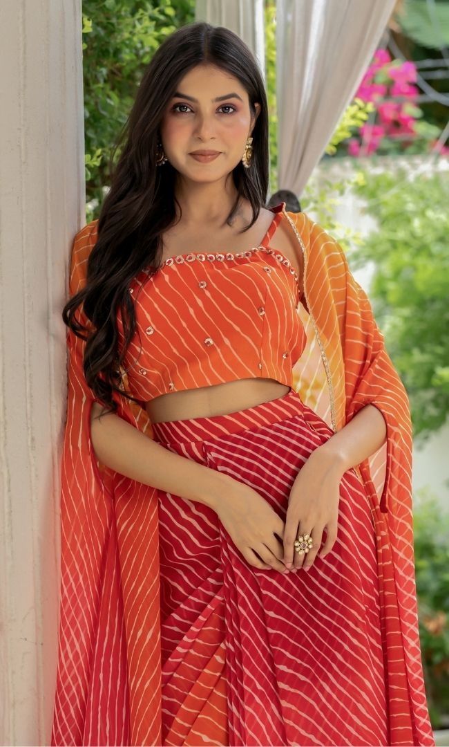Kesar Rang Organge Leheriya Set