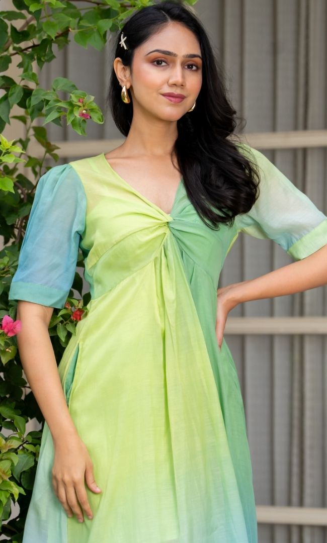 Crushed Ombre Green Dress