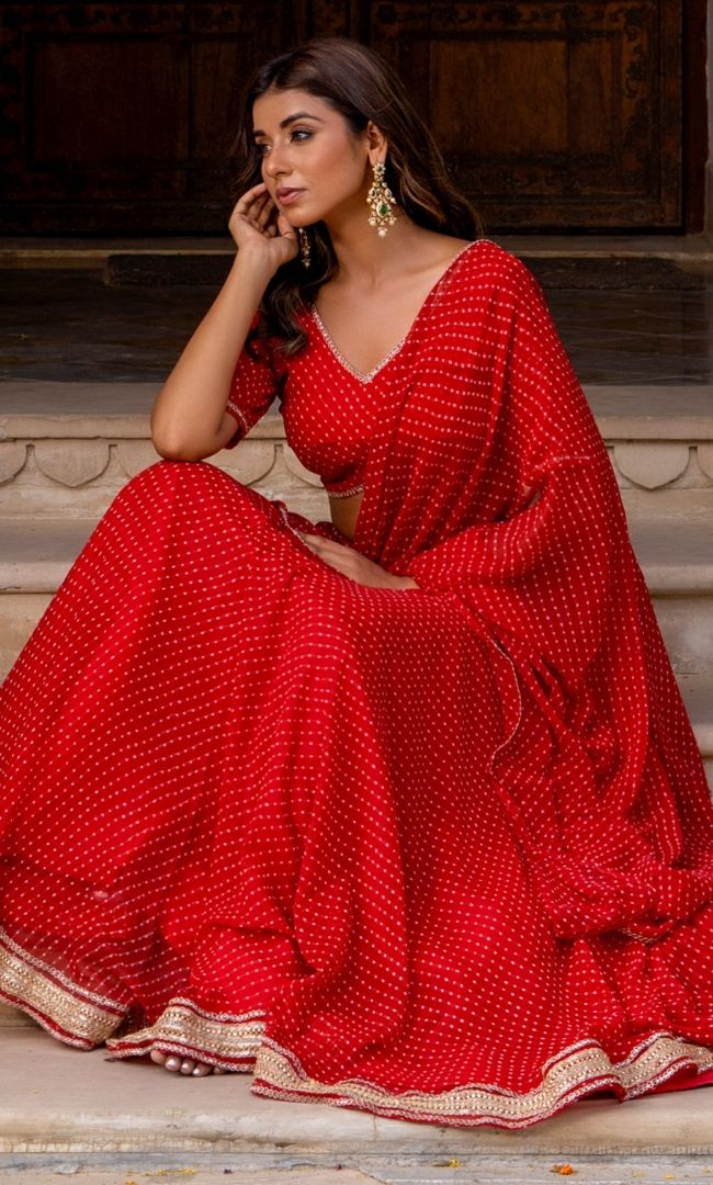 Red  Bandhani Lehenga Set