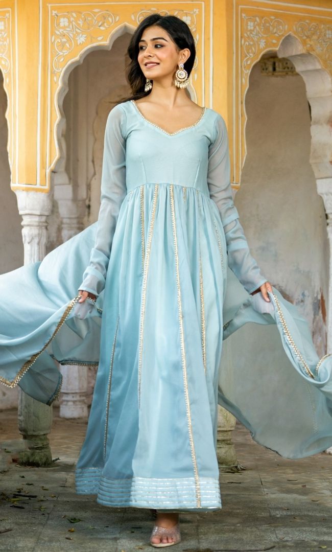 Krystle blue Anarkali Set
